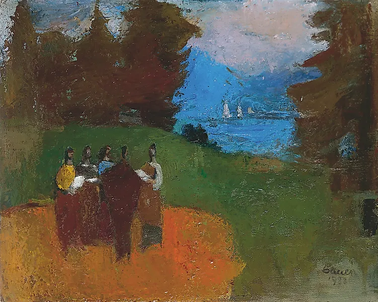 Sänger vor dem See (Ausschnitt), ÖlLW, 1988 I Familienbesitz Bauer I Foto Gerda Eichholzer