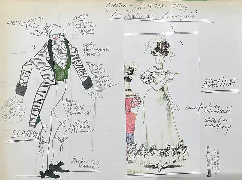 Burgis Paier Kostümentwurf für Adeline („Der Fiaker als Marquis“ – Porcia, 1994)