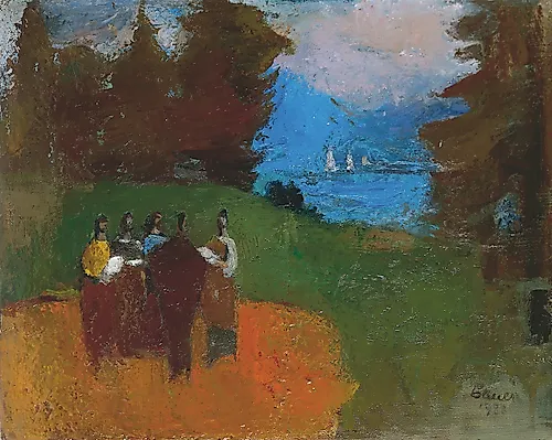 Sänger vor dem See (Ausschnitt), ÖlLW, 1988 I Familienbesitz Bauer I Foto Gerda Eichholzer